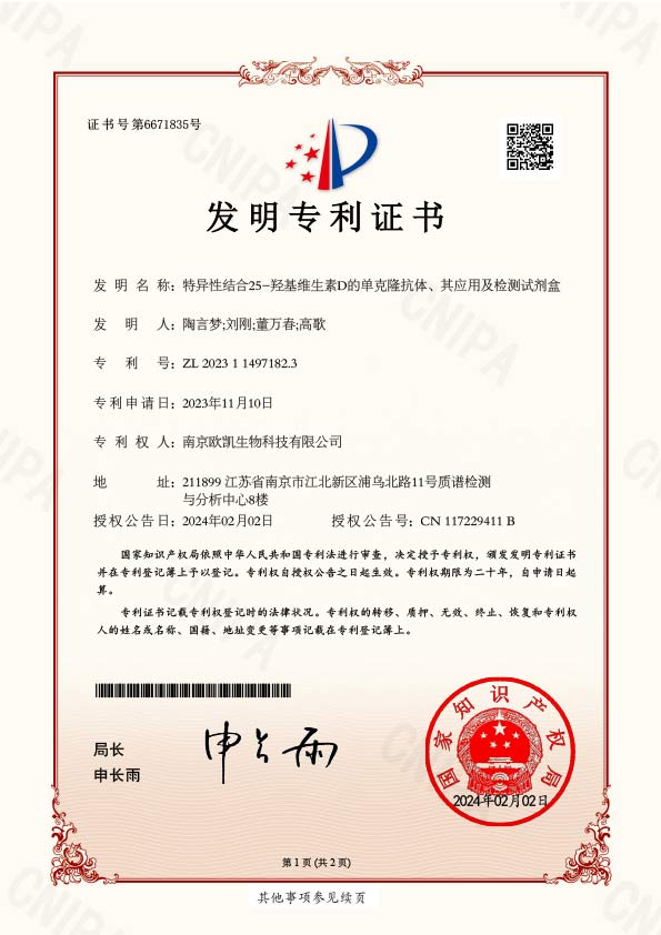 25OHVD專利證書